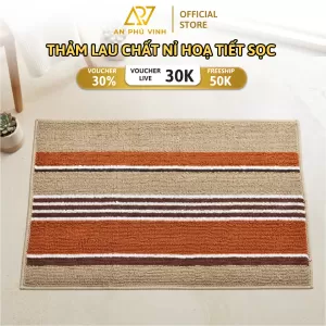 Thảm MZ 47x77 Sợi Dệt Nỉ Họa Tiết Kẻ Sọc Thấm Hút Chống Trượt Cửa Ra Vào APV-05M