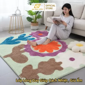 Thảm Len Giả 120x160 Lông Ngắn Họa Tiết Hoa Trang Trí Decor Phòng Khách APV-22M01