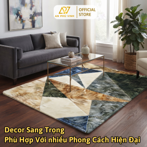 Thảm Len Giả 120x160 Lông Ngắn Họa Tiết Tam Giác Decor Phòng Khách Đẹp APV-22M02