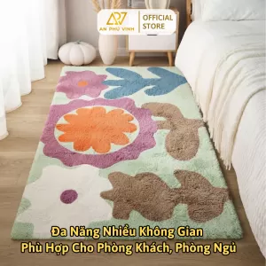 Thảm Len Giả 80x120 Lông Ngắn Họa Tiết Hoa Trang Trí Decor Phòng Khách APV-22S01