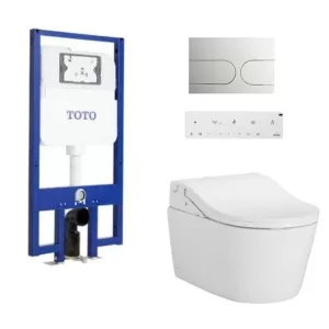 Bồn cầu treo tường TOTO CW542EME5UMW thoát ngang két nước âm tường nắp điện tử TCF801ECZ nút nhấn MB175M SS