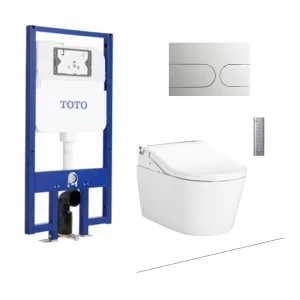 Bồn cầu treo tường TOTO CW542HME5U thoát ngang két âm tường nắp điện tử TCF802C2Z nút nhấn MB175M SS