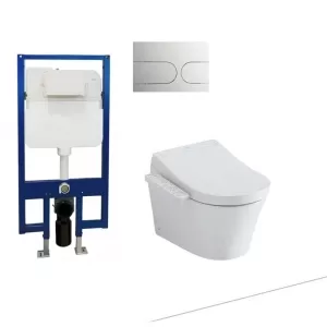 Bồn cầu treo tường TOTO CW553 thoát ngang két âm tường nắp TC384CVK nút nhấn MB175M SS