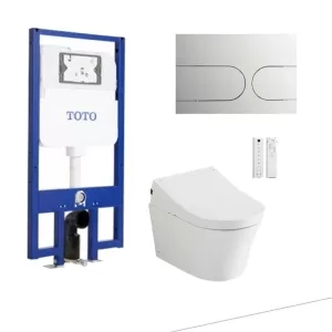 Bồn cầu treo tường TOTO CW553C thoát ngang két âm tường nắp điện tử TCF34570GAA nút nhấn MB175M SS tự động xả