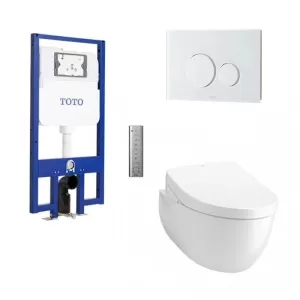 Bồn cầu treo tường TOTO CW812REA thoát ngang két âm tường nắp điện tử TCF4911EZ nút nhấn MB176G WH tự động xả