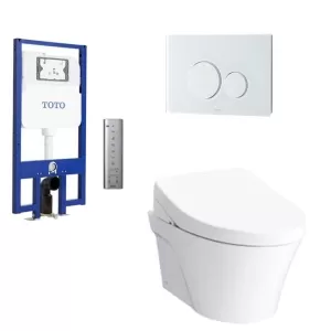 Bồn cầu treo tường TOTO CW822REA thoát ngang két âm tường nắp điện tử TCF24460AAA nút nhấn MB170P SS