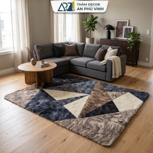 Thảm Len Giả 160x230 Lông Ngắn Họa Tiết Tam Giác Decor Phòng Khách Đẹp APV-22L02