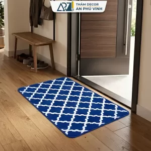 Thảm Kẻ Sọc 60x90 Lông Nhám Nhẹ Họa Tiết Xanh Trắng Thấm Hút Chống Trượt Tốt APV-04M05