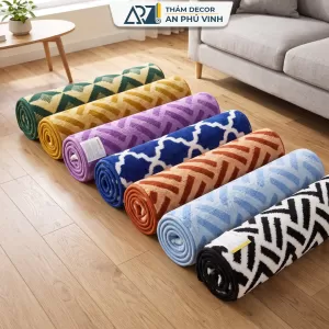 Thảm Kẻ Sọc 60x90 Lông Nhám Nhẹ Họa Tiết Chéo Thấm Hút Decor Nhà APV-04M