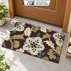 Thảm In TLS 50x80 Vải Balo Tổ Ong Họa Tiết Hoa Đen Thấm Hút Decor Nhà Cửa APV-16M01