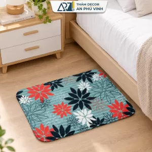 Thảm Lau Chân An Phú Vinh 45x75 Vải Nhung In Hoa Xám Thấm Hút Chống Trượt APV-02M11