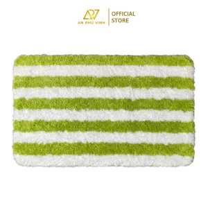 Thảm Chùi Chân 48x78 Lông Xù Họa Tiết Sọc Xanh Lá Thấm Hút Nước Chống Trượt APV-03-M