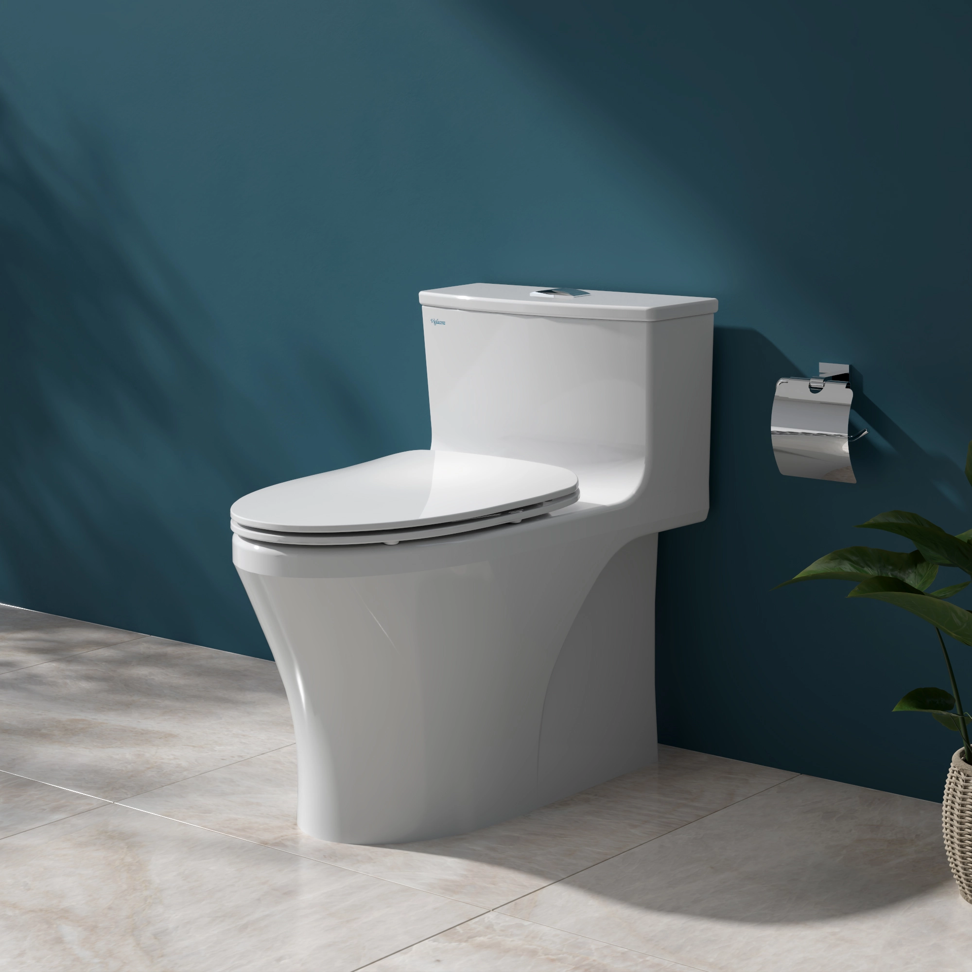 Bàn cầu một khối với cấu trúc đúc liền mạch mang lại vẻ đẹp bệ vệ, sang trọng cho không gian phòng tắm, đồng thời triệt tiêu hoàn toàn các khe bám bẩn giúp việc lau chùi