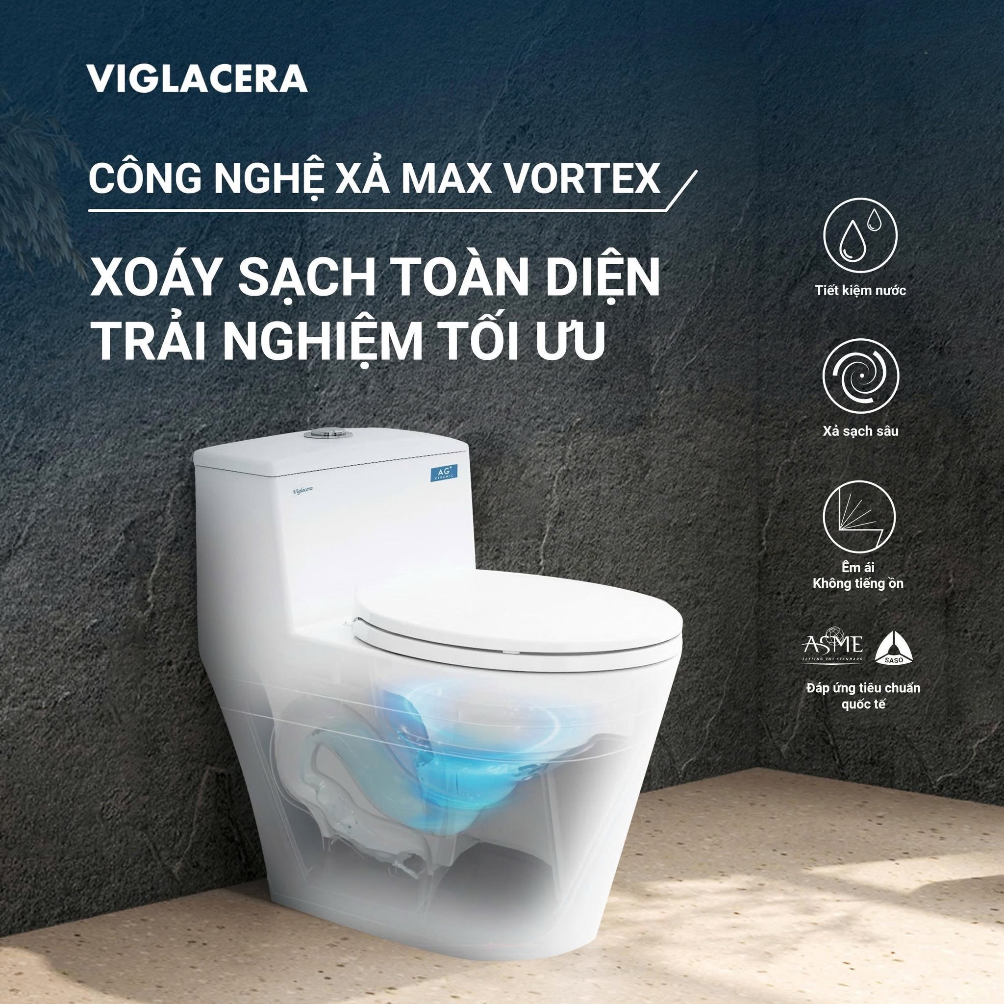 Công nghệ xả Turbo Vortex mang lại sức mạnh xoáy sâu, sạch toàn diện và êm ái