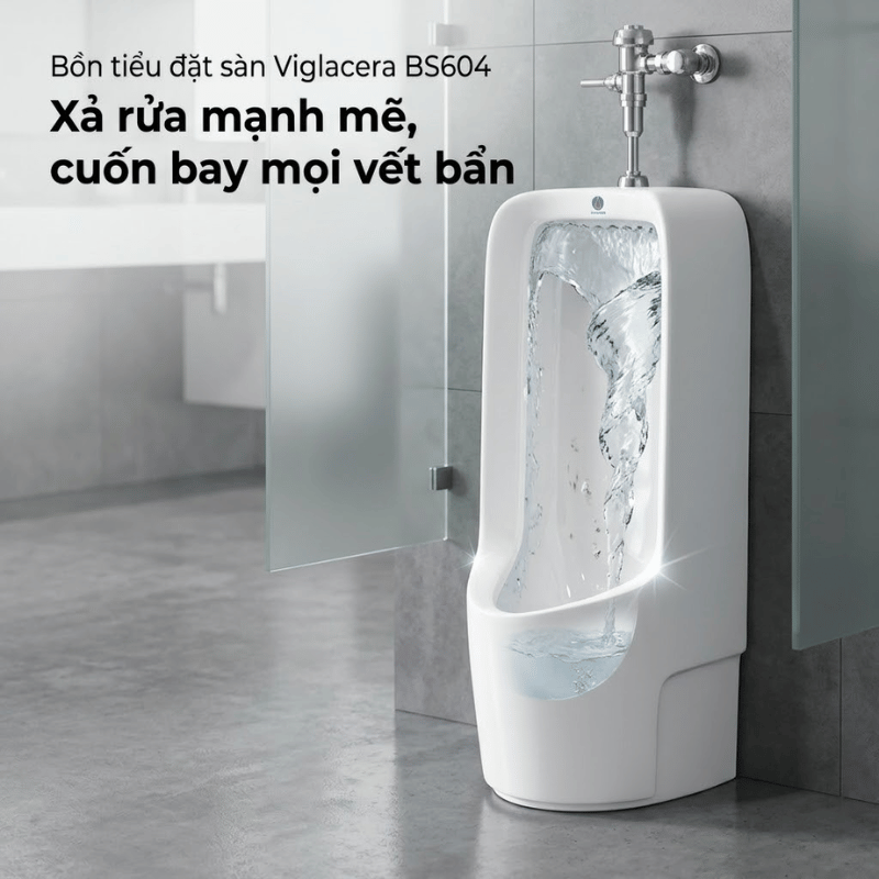 Bồn tiểu đặt sàn Viglacera BS604 xả rửa mạnh mẽ cuốn bay mọi vết bẩn