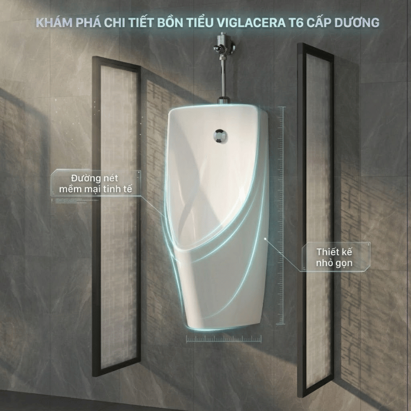 Bồn tiểu treo tường cấp dương Viglacera T6 thiết kế nhỏ gọn đường nét mềm mại tinh tế