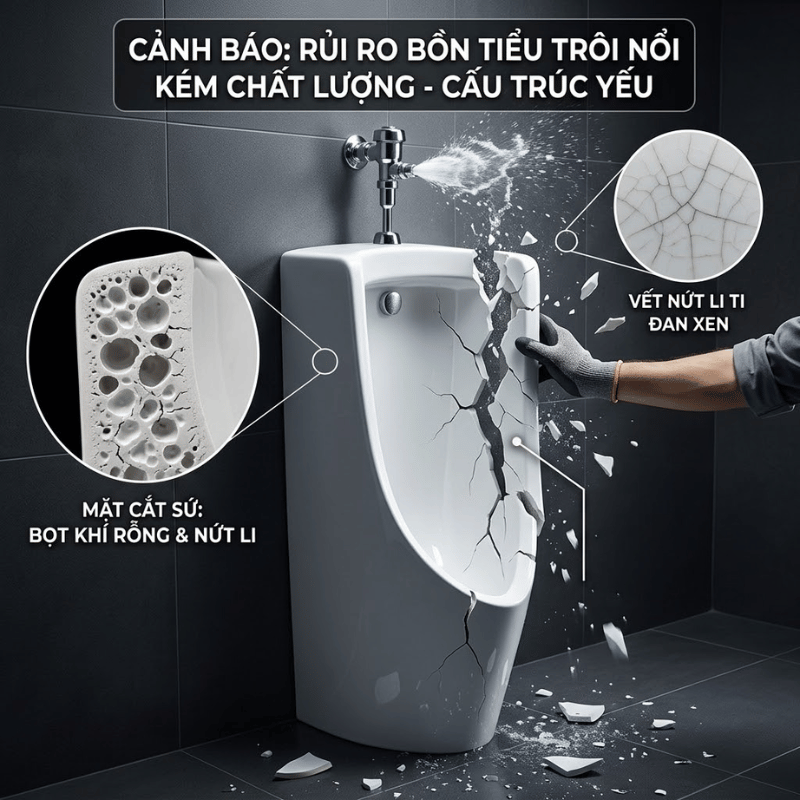 Cảnh báo rủi ro khi mua nhầm bồn tiểu nam đặt sàn trôi nổi kém chất lượng