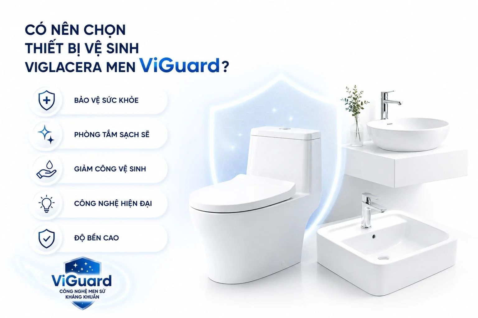 Chậu dương bàn Viglacera BS415 được phủ lớp men kháng khuẩn ViGuard hiện đại, bảo vệ sức khỏe và giữ bề mặt luôn sáng bóng