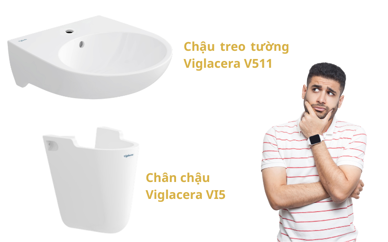 Chậu treo tường Viglacera V511 phối hợp đồng bộ cùng chân chậu lửng Viglacera VI5