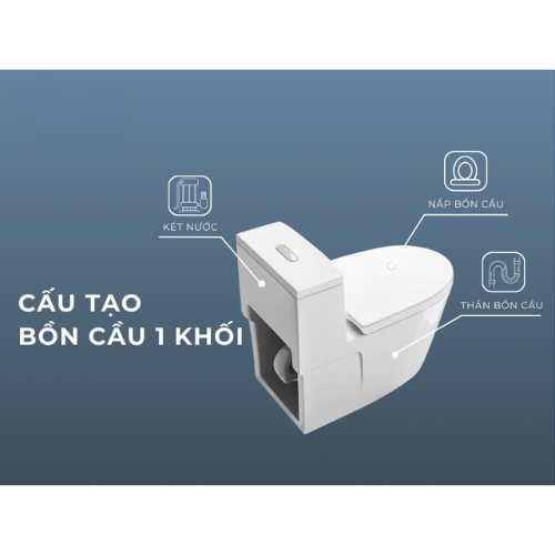 Khám phá cấu tạo liền mạch không mối nối của bàn cầu một khối giúp tối ưu hóa hệ thống xả và hạn chế tối đa các khe hở bám bụi bẩn.