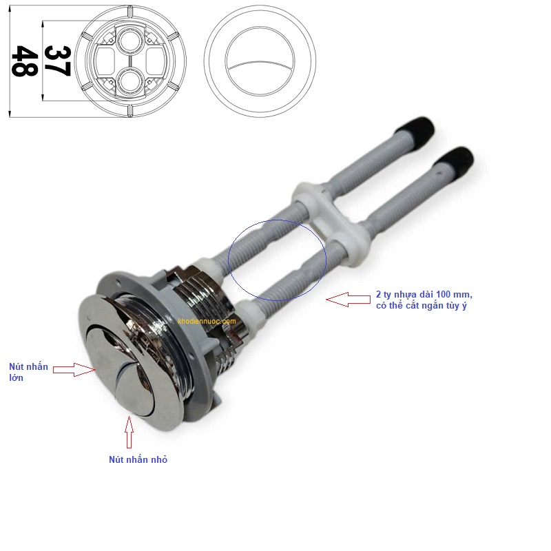 Nút nhấn và cần gạt xả là phụ kiện bàn cầu giúp người dùng kích hoạt chế độ xả đại hoặc xả tiểu một cách nhẹ nhàng, chính xác.