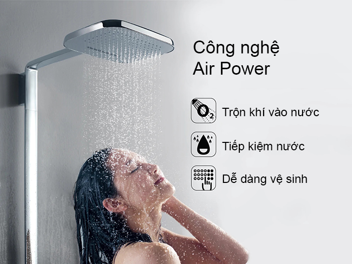 Sen cây tích hợp công nghệ phun mưa AirPower trộn lẫn không khí vào nước, giúp hạt nước lớn hơn, êm ái hơn và tiết kiệm nước hiệu quả.