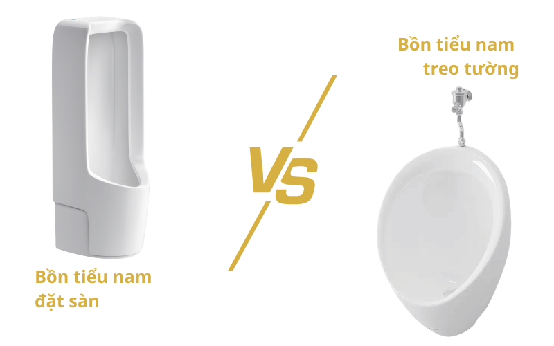 Cuộc đối đầu so sánh giữa hai dòng bồn tiểu nam treo tường và đặt sàn