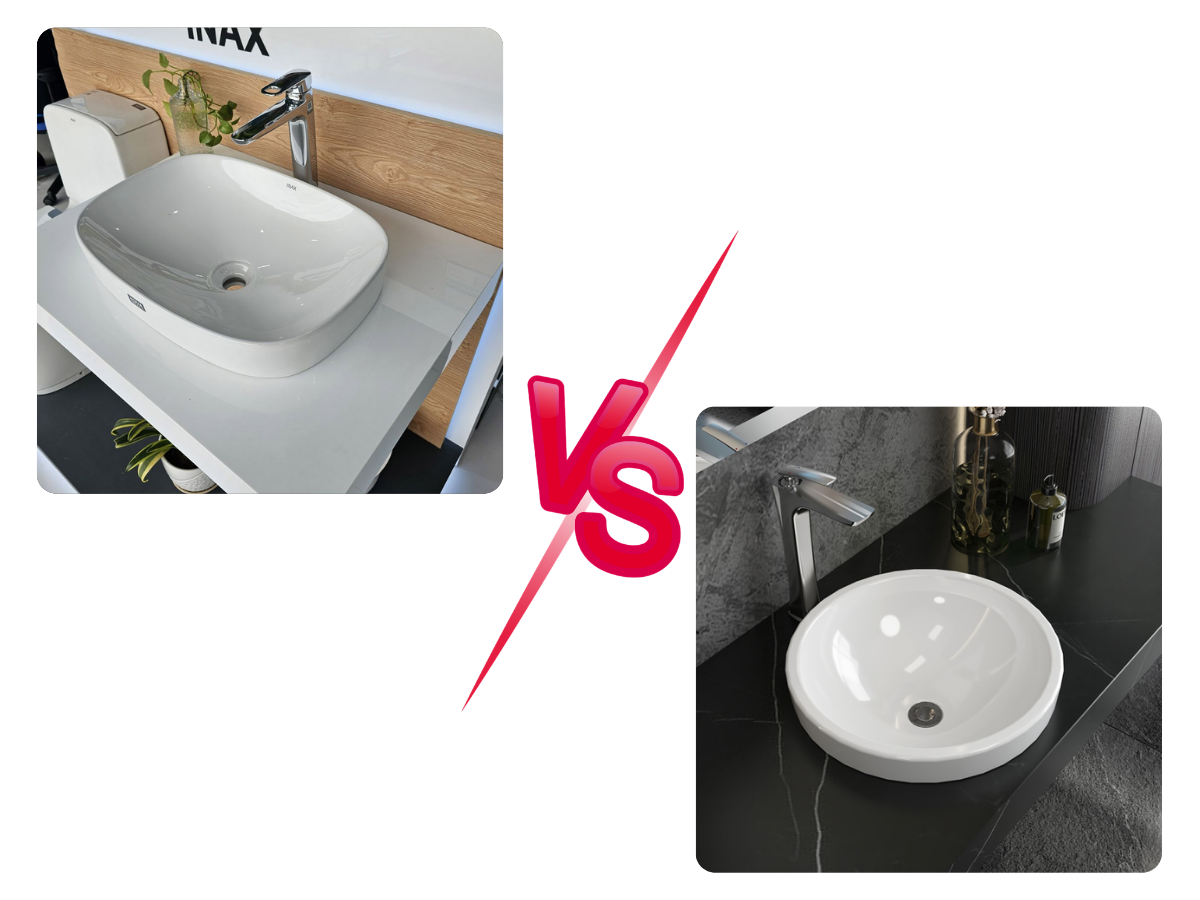 Khác với chậu đặt bàn nổi cần mặt bàn rộng, chậu bán dương bàn cho phép thu hẹp chiều sâu của bàn đá mà vẫn đảm bảo lòng chậu rộng rãi.