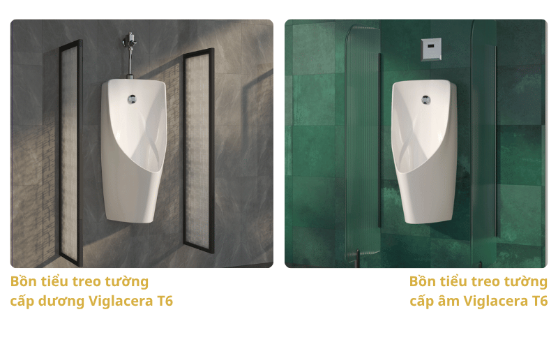 Bồn tiểu treo tường cấp dương Viglacera T6 sự khác biệt giữa cấp dương và cấp âm