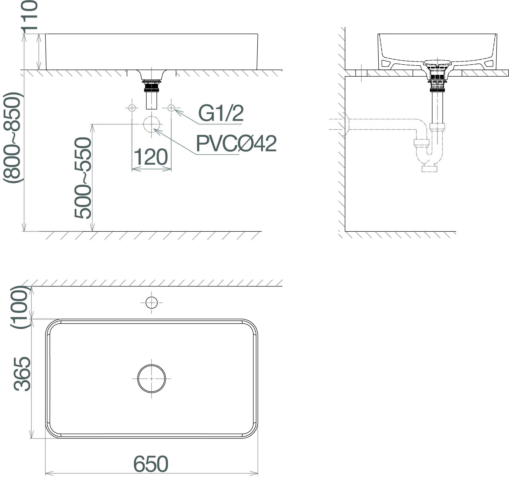 Bảng thông số kỹ thuật chi tiết chậu dương bàn Viglacera CM01 về kích thước, chất liệu và công nghệ men