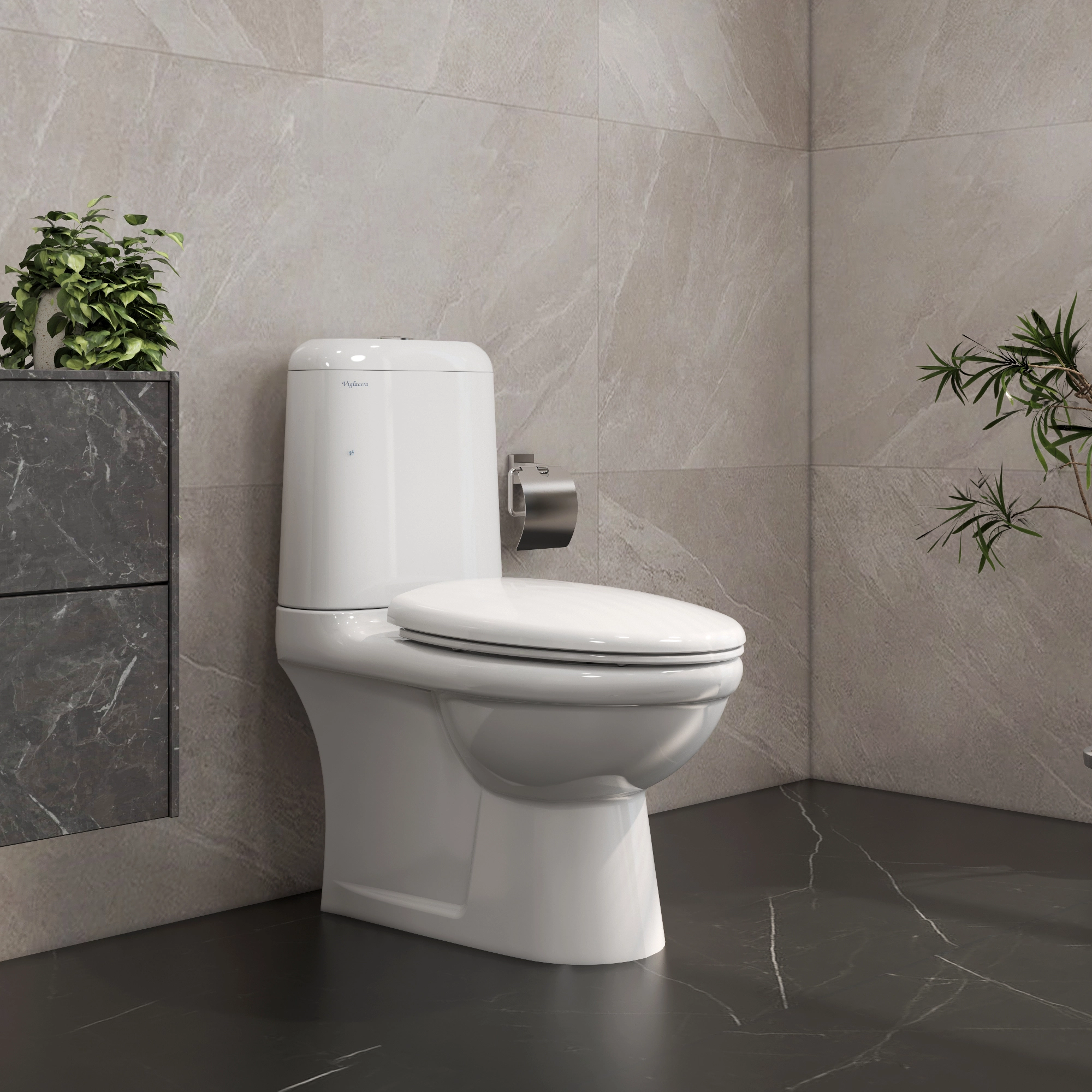 Tổng quan thiết kế hiện đại và thanh lịch của bàn cầu hai khối Viglacera VI107