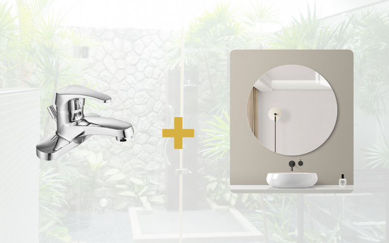 Sự kết hợp giữa vòi chậu thấp ba lỗ và gương không viền tạo hiệu ứng thị giác mở rộng, mang lại nét đẹp phóng khoáng, thời thượng cho phòng tắm.