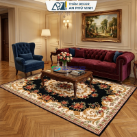 Thảm JM 160x230 Nỉ Mềm Xịn Họa Tiết Cổ Điển Đen Decor Phòng Khách Sang Trọng APV-06M01