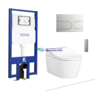 Bồn cầu treo tường TOTO CW542HME5U thoát ngang két âm tường nắp điện tử TCF795C2Z nút nhấn MB175M SS