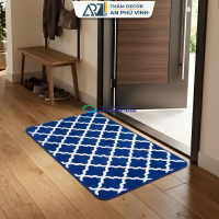 Thảm Kẻ Sọc 60x90 Lông Nhám Nhẹ Họa Tiết Xanh Trắng Thấm Hút Chống Trượt Tốt APV-04M05